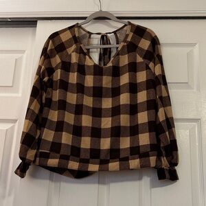 Sew In Love Checkered Brown and Tan Top